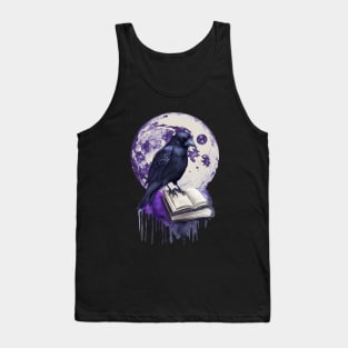 Raven reading books, full moon, witch, Halloween, crow, raven, corvid, books, magic, witchcraft, Wicca Tank Top